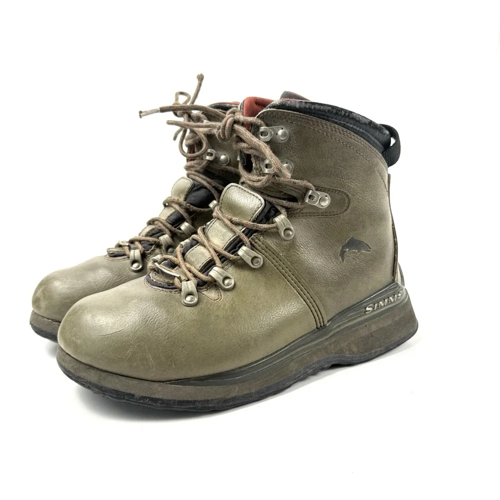 Simms Freestone Wading Boots Size 9 Green Vibram Sole Fly Fishing River Fish